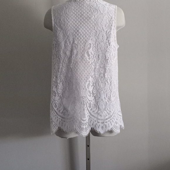 Cleo Petites ice blue lace top cami shell scalloped edge cotton tank sz M - Picture 2 of 5